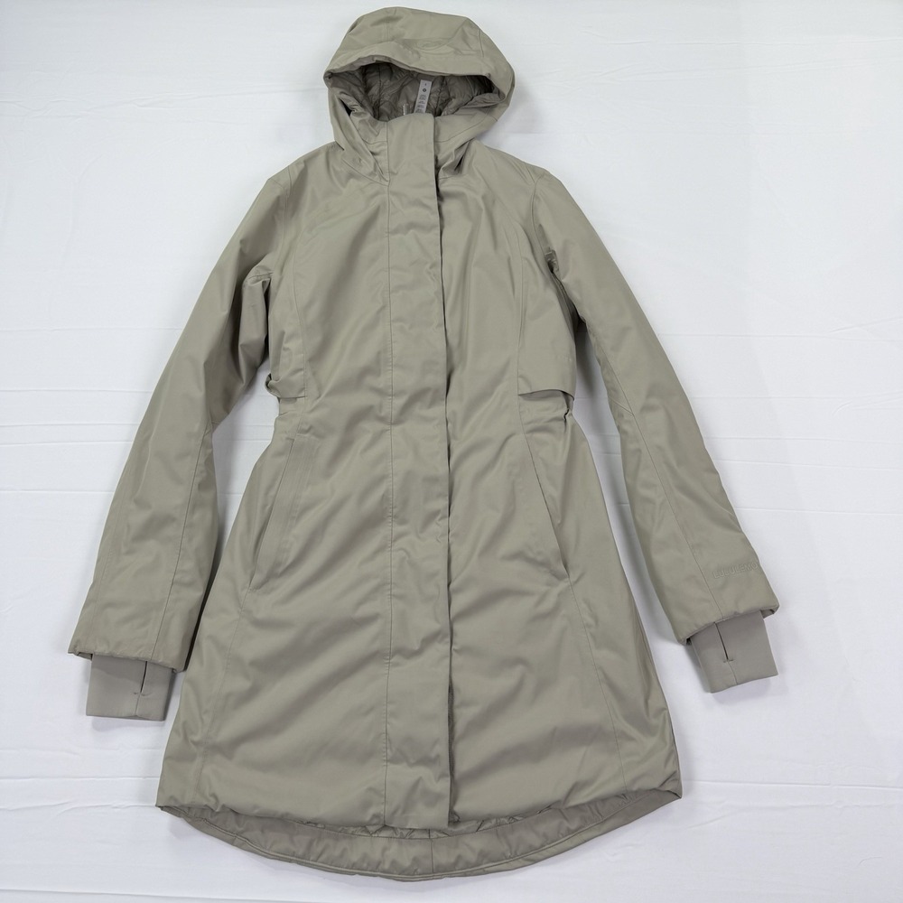 Lululemon Insulated Waterproof Hooded Jacket Women's Size 6 Raw Linen Primaloft